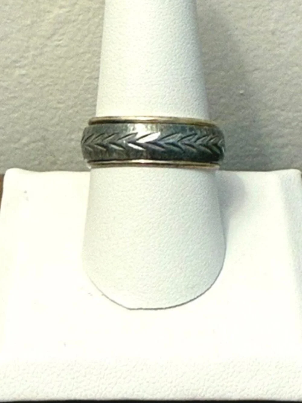 Vintage 10K GF Gold-Filled Sterling Silver Etched Wedding Cigar Band Ring Sz 9.5